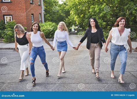 Group Of Girls Friends Walking Outside Together Stock Photo Image Of