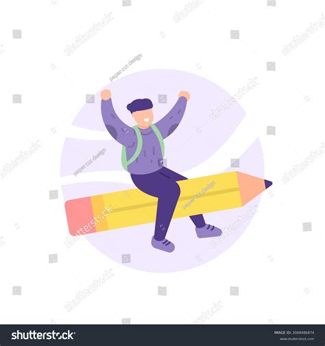 Illustration Student Riding Flying Pencil Back Stock Vector Royalty