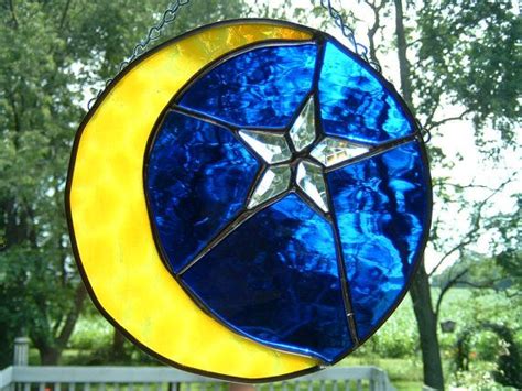 Stained Glass Moon And Bevel Star Suncatcher Panel By Islandglass1