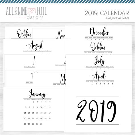 2019 Monthly Calendar Journaling Cards Project Life 2019 Etsy
