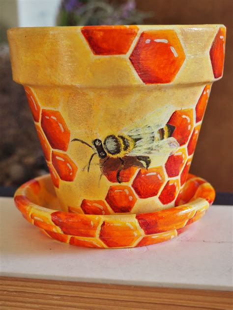 Honey Pot Hand Painted 4 Standard Planter Pot Flower Pot Garden