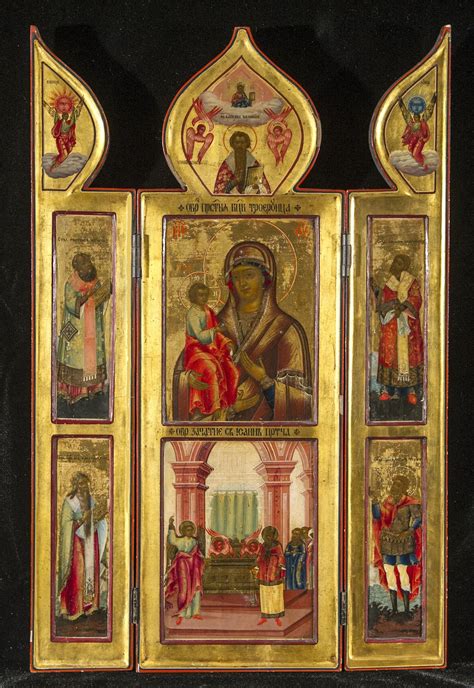 Russian Icon Triptych Mother Of God Of Three Hands And Saints