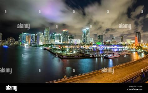 Aerial View Of The Miami Florida Usa At Dusk As Seen From The Sea