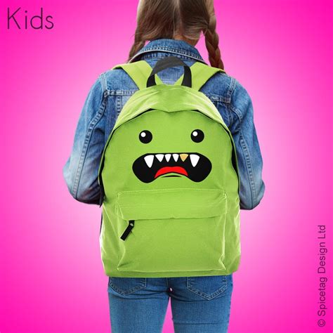 Kids Little Monster Backpack Funny Scary Face Rucksack Retro Etsy