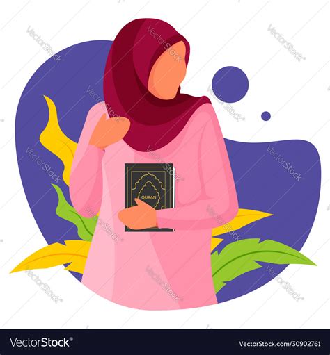 Muslim Girl With Holding Holy Quran Books Vector Image
