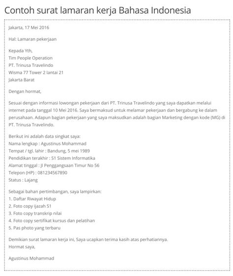 Contoh Cover Letter Bahasa Indonesia Untuk Magang