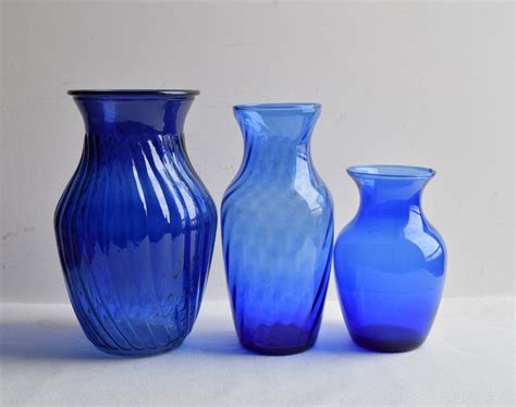 Set Of 3 Blue Glass Vase Vintage Wedding Table Decor Household Etsy