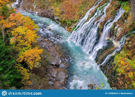 Shirahige Waterfall In Fall And Autumn Season Hokkaido