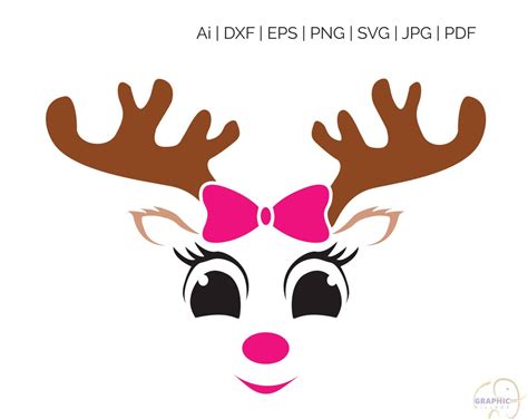 reindeer face bow svg digital silhouette and cricut cut etsy