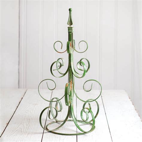 Green Rustic Metal Tabletop Christmas Tree With Scrolled Branches