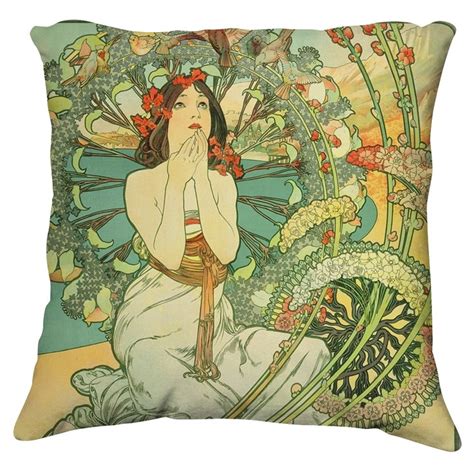 Alphonse Mucha Classic Beauty Pillow Cover Alphonse Mucha Mucha Art