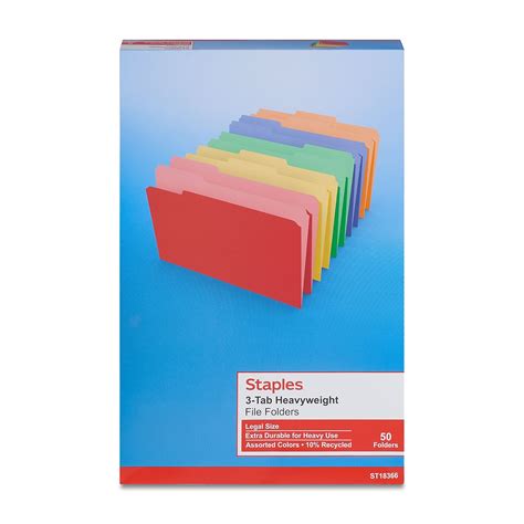Staples Heavyweight Colored File Folders 3 Tab Legal 50box 810352