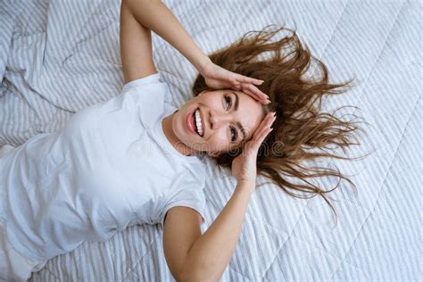 Young Woman Wakes Up After A Good Nightand X27s Sleep In Stock Image