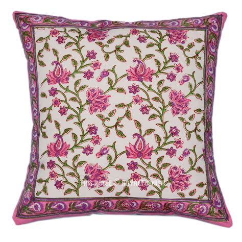16 Pink Floral Indian Block Printed Accent Throw Pillow Cover Sham