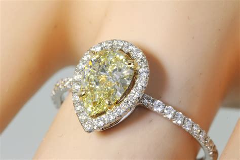 Ct Pear Fancy Yellow Diamond Halo Engagement Ring Gia Certified