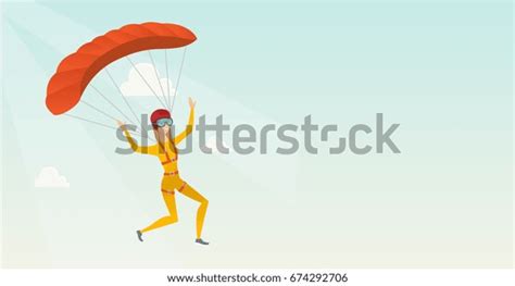 Caucasian Skydiver Flying Parachute Young Happy Stock Vector Royalty