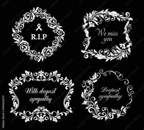 Funeral Vector Frames Isolated Wreaths Of Floral Design With Blossoms