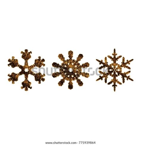 Set Three Beautiful Snowflakes Gold Sequins Stock Vector Royalty Free
