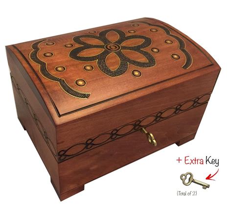 handmade floral wooden chest box w lock and key flower jewelry keepsake box from poland