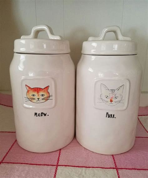new rae dunn meow and purr cat treat jars set of 2 canisters 8 ebay treat jars cat treats