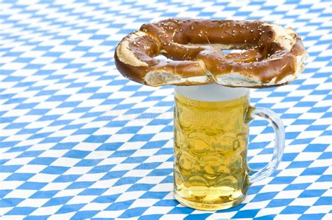 Bavarian Oktoberfest Pretzel On Beer Stei Stock Photo Image Of Glass