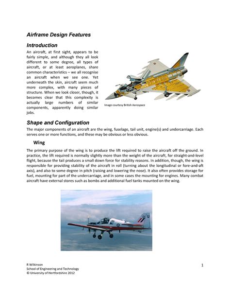 Airframe Design Features Lecture Notes R Wilkinson School Of