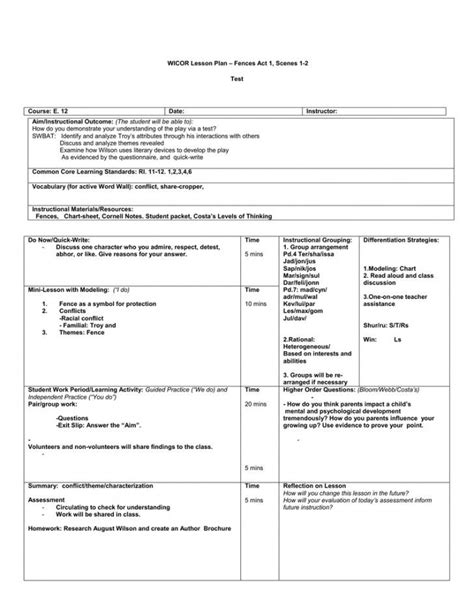 Wicor Lesson Plan Template Lovely Wicor Lesson Plan Template