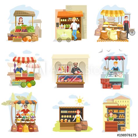 La primera actividad que se ha propuesto en la viii feria de la ciencia de atarfe, ha sido la realización de un concurso de dibujo para elección de los logotipos que formarán parte de los trípticos y cartelería. Street vendor booth and farm market food counters vector ...