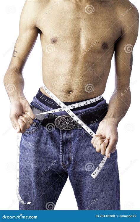 Fit Black Male Measuring Waist Stock Photo Image Of Attractive