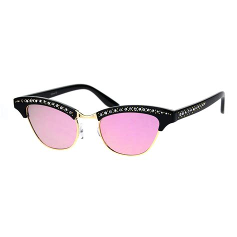 sa106 womens half rim cat eye bling rhinestone glam sunglasses black pink