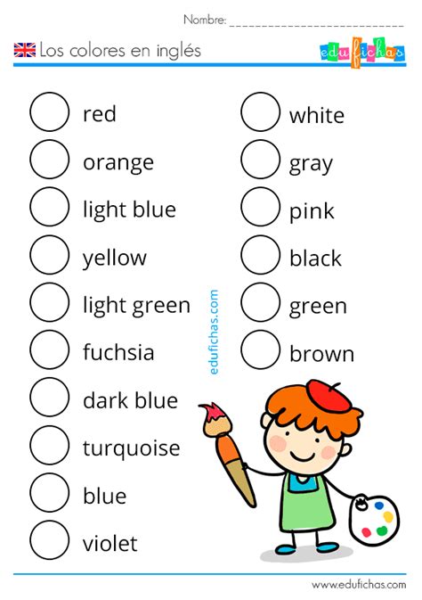 Colores en Inglés Vocabulario Ejercicios para Niños GratisPDF