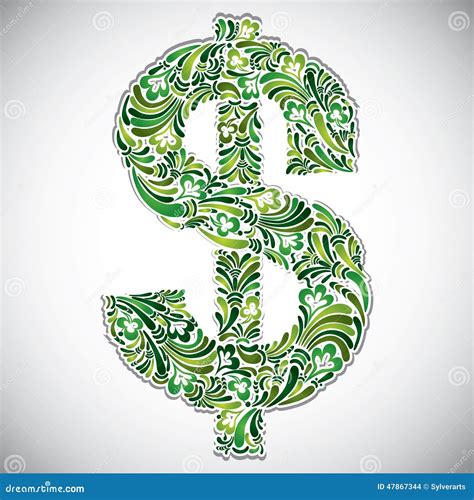 Dollar Sign With Floral Patterns Stock Vector Illustration Of Money