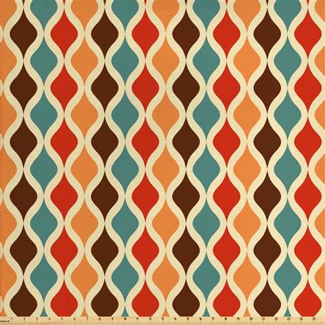 Retro Fabric By The Yard Funk Different Vintage Pattern Composition With Geometric Forms