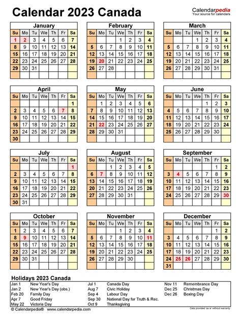 2023 Printable Calendar With Canadian Holidays