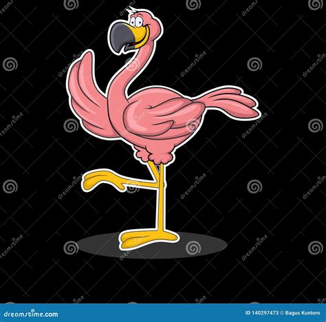 Flamingo Waving Wing Smiling Cartoon Character Stock Vector