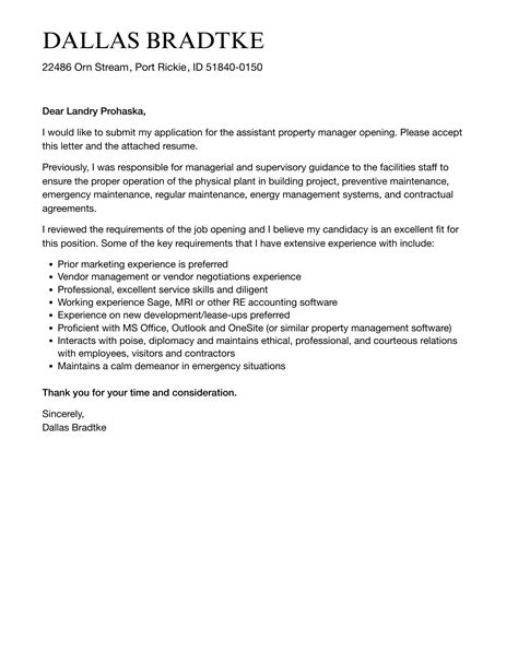 Assistant Property Manager Cover Letter Velvet Jobs