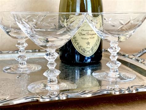 1930s Clear Etched Champagne Glasses Six Vintage Saucer Coupe Etsy