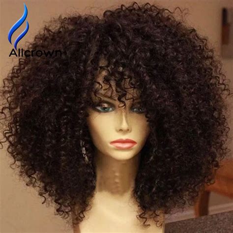 buy kinky curly 180 density full lace wig human hair lace front wigs black