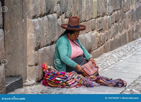 Quechua Woman In Traditional Indigenous Clothing In Cusco Peru