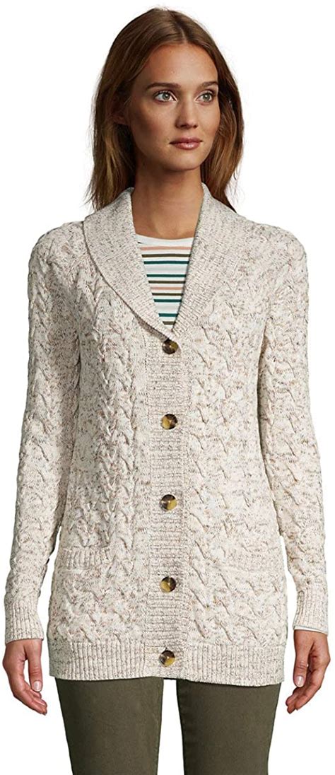 Lands End Womens Cotton Cable Drifter Shawl Cardigan Sweater Ebay