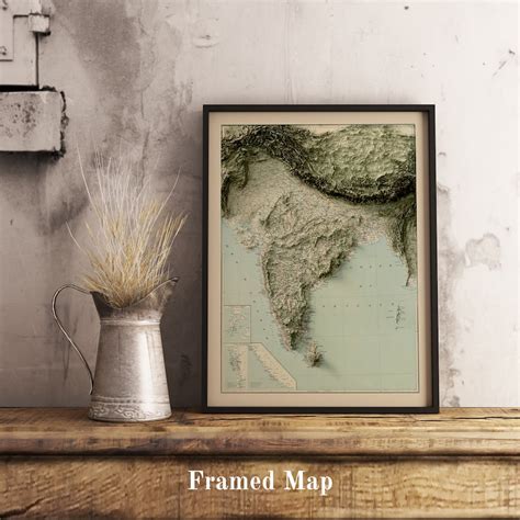 India Map India D Relief Map India Vintage Map India Topo Etsy