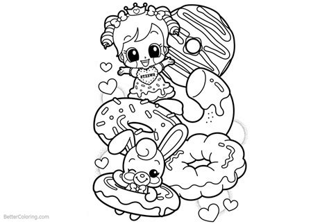 Cute Food Coloring Pages Girl Rabbit And Donuts Free