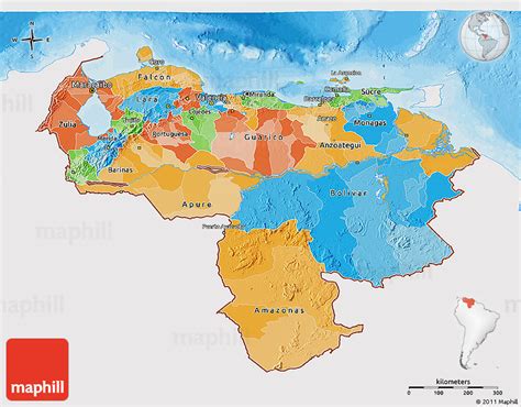 Political 3d Map Of Venezuela Single Color Outside