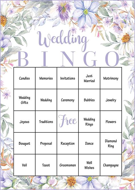 Purple Floral Bridal Shower Or Wedding Game Download Wedding Bingo