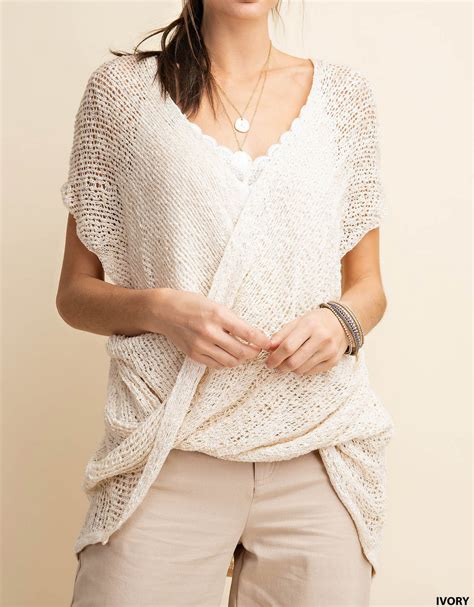 Open Knit Crossover Top Tiffany Lane