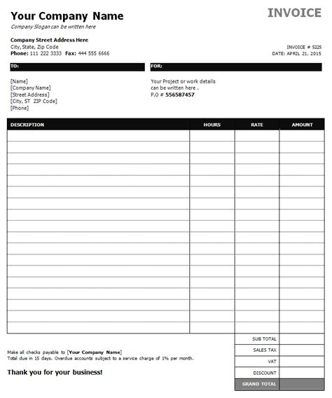 Hourly Invoice Template Invoice Example Free Work Invoice Invoice