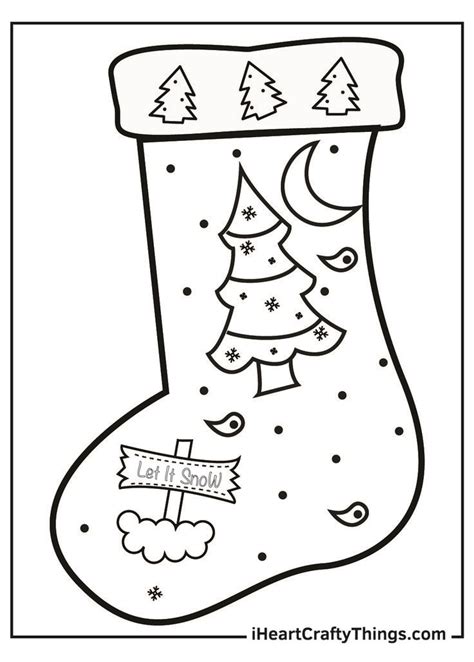 A Christmas Stocking With Trees And Snowflakes On It In Black And White