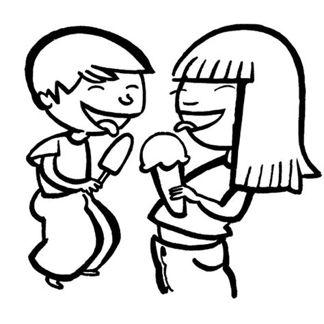Imprimir Dibujo de niños comiendo helado para colorear - Dibujos para