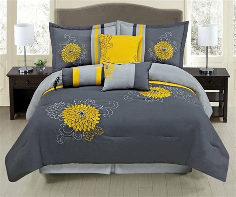 You might discovered another black and grey queen bedding sets higher design concepts. Luxury 7 Piece Grey / Yellow Embroidered Comforter