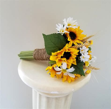 Sunflower Bridal Bouquet Silk Farmhouse Daisy Private Chapel Etsy